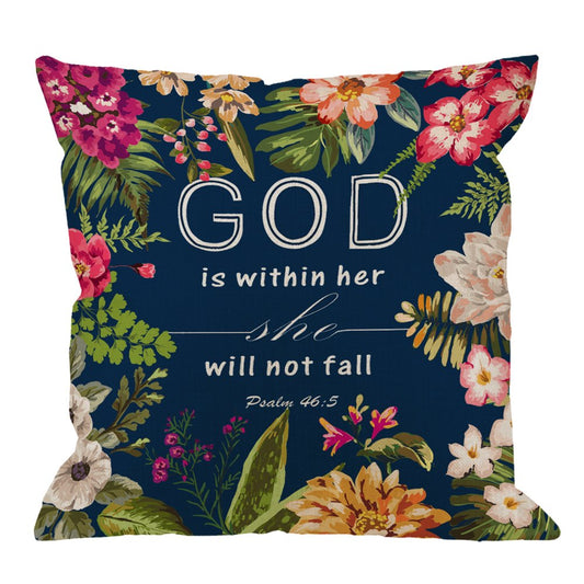 HGOD DESIGNS Flowers Pillow Covers Christian Quotes Throw Pillow Case,bible Verses God Is Within Her She Will Not Fall Psalm 46 10 Cotton Linen Square Pillow Cover for Men/Women/18x18 inch - Binkii 