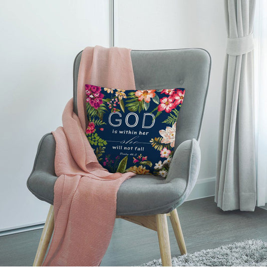 HGOD DESIGNS Flowers Pillow Covers Christian Quotes Throw Pillow Case,bible Verses God Is Within Her She Will Not Fall Psalm 46 10 Cotton Linen Square Pillow Cover for Men/Women/18x18 inch - Binkii 