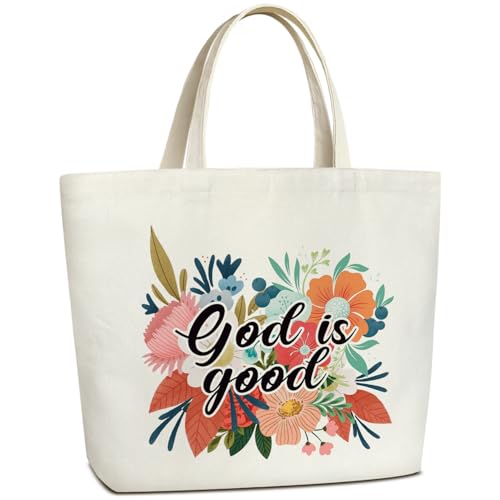 God is Good Christian Flower Canvas Tote Bag, Aesthetic Tote Bag for Women, Inspirational Gifts Religious Gifts Bible Verses Gifts for Women Besties Friends Coworker, Reusable Grocery Shopping Bag /28 - Binkii 