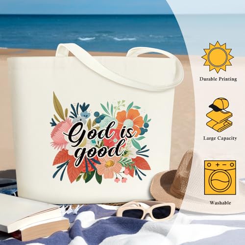 God is Good Christian Flower Canvas Tote Bag, Aesthetic Tote Bag for Women, Inspirational Gifts Religious Gifts Bible Verses Gifts for Women Besties Friends Coworker, Reusable Grocery Shopping Bag /28 - Binkii 