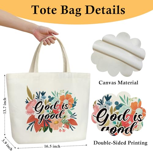 God is Good Christian Flower Canvas Tote Bag, Aesthetic Tote Bag for Women, Inspirational Gifts Religious Gifts Bible Verses Gifts for Women Besties Friends Coworker, Reusable Grocery Shopping Bag /28 - Binkii 