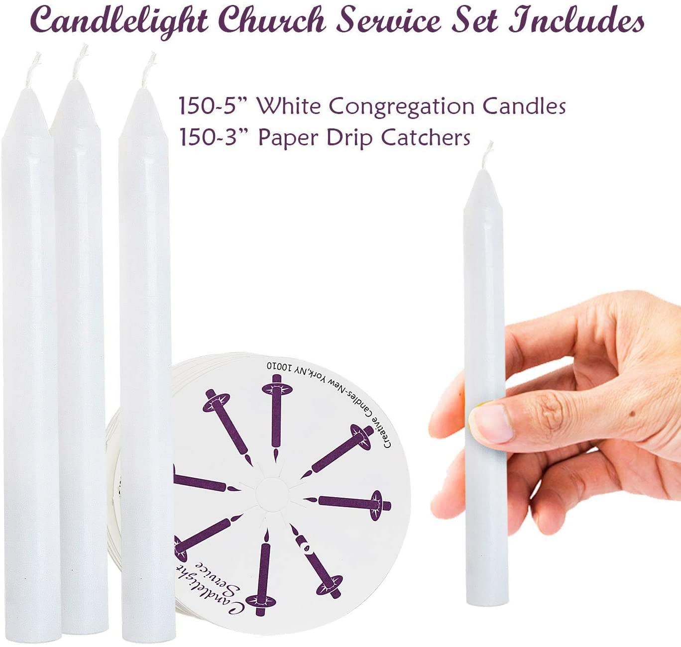 YAAH 200 Church Candles with Drip Protectors for Devotional Candlelight Vigil Service, Box of 200 Candles, Unscented White 5'' H X 1/2'' D - Binkii 