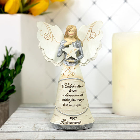 Pavilion Gift Company 82375 Celebration of Retirement Angel Figurine, 6-1/2", Silver - Binkii 