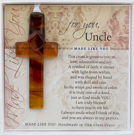 Beautiful Handmade in USA Cross with Sentiment - Gift for Uncle from Niece/Nephew for Christmas, Father's Day, Birthday