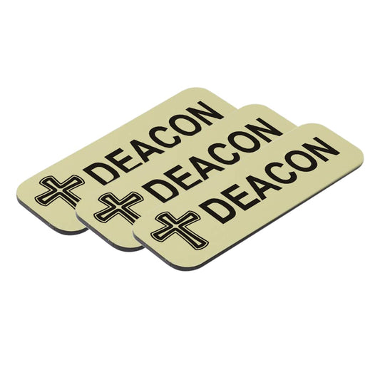 Deacon, Cross Design, 1 x 3" Name Tag/Badge, Brushed Gold (3 Pack) - Binkii 