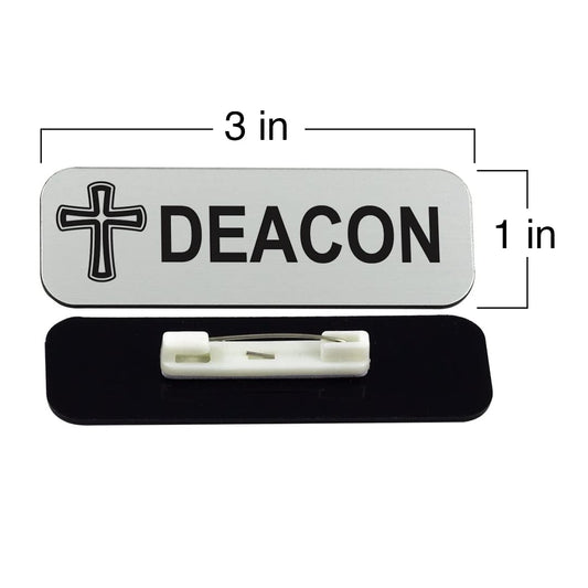 Deacon, Cross Design, 1 x 3" Name Tag/Badge, Brushed Gold (3 Pack) - Binkii 