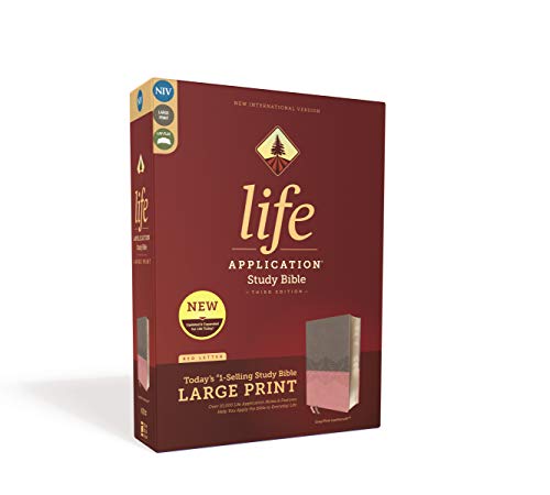 NIV, Life Application Study Bible, Third Edition, Large Print, Leathersoft, Gray/Pink, Red Letter - Binkii 