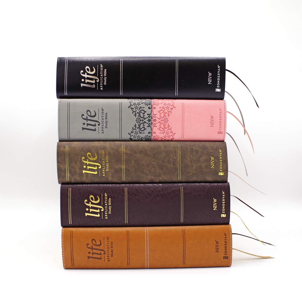 NIV, Life Application Study Bible, Third Edition, Large Print, Leathersoft, Gray/Pink, Red Letter - Binkii 