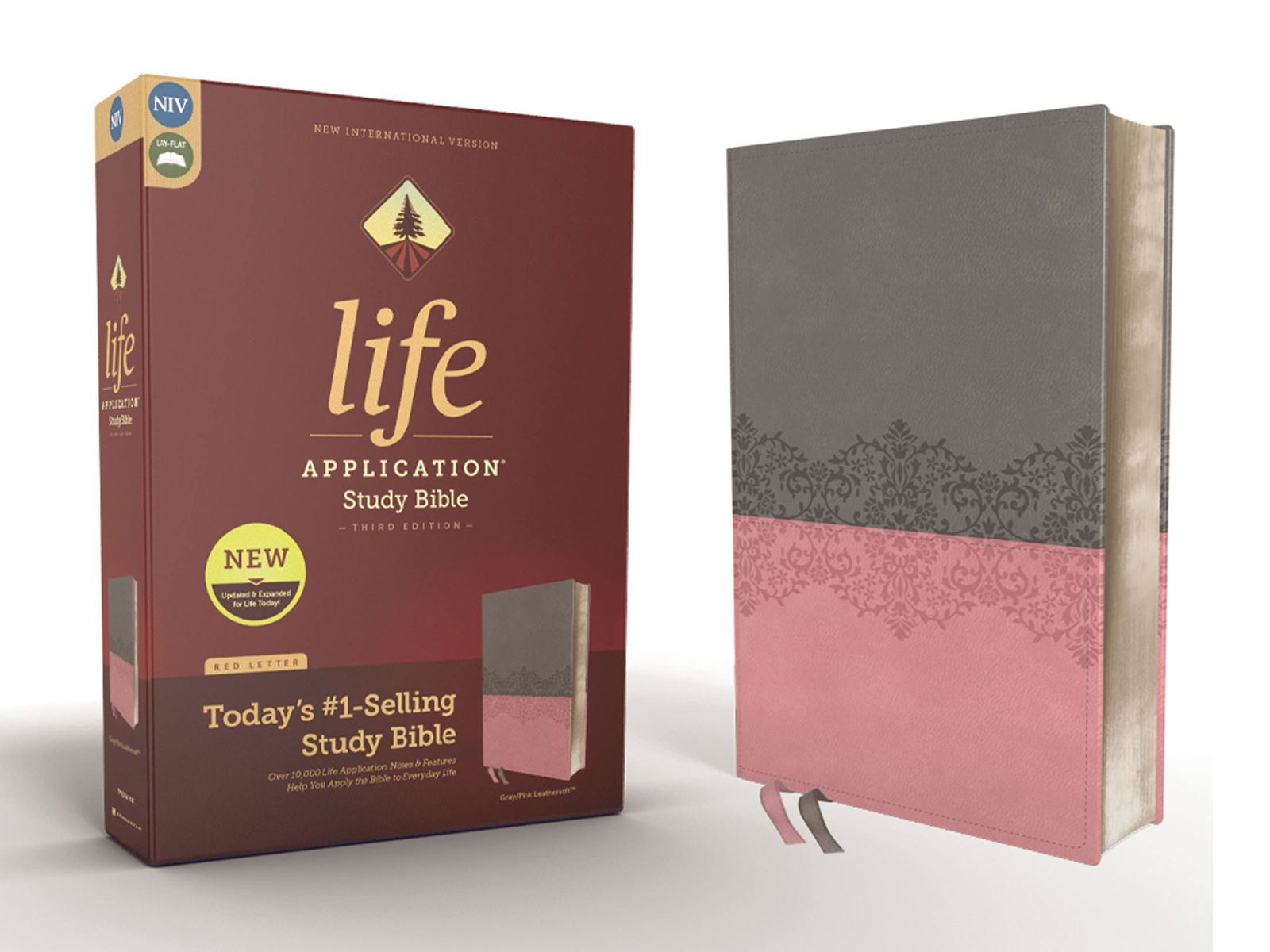 NIV, Life Application Study Bible, Third Edition, Leathersoft, Gray/Pink, Red Letter - Binkii 